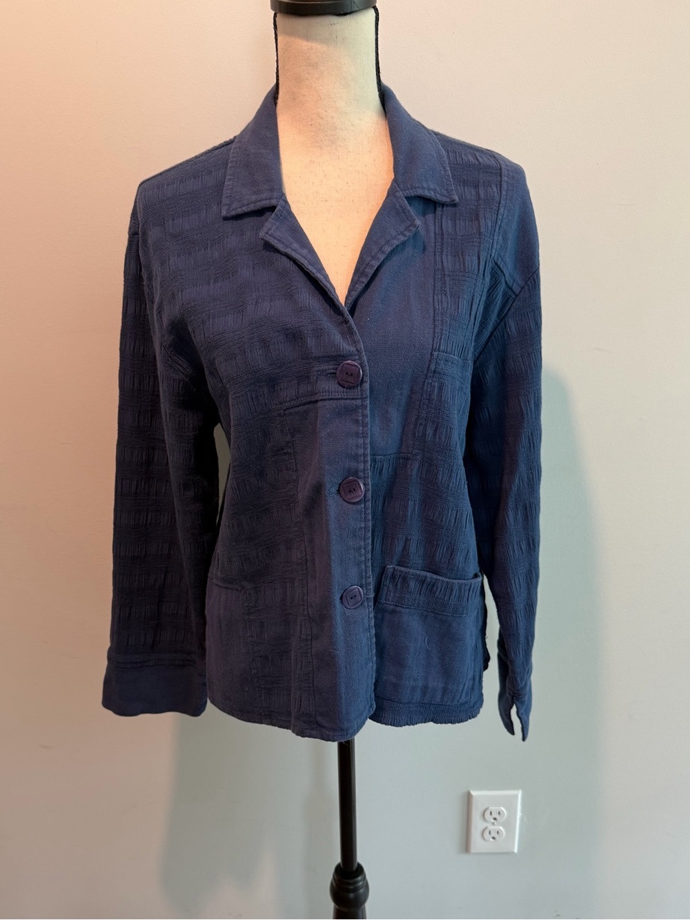 El Huarache Blue Button Up Shirt Blazer Women’s. Size Medium Vintage Cotton